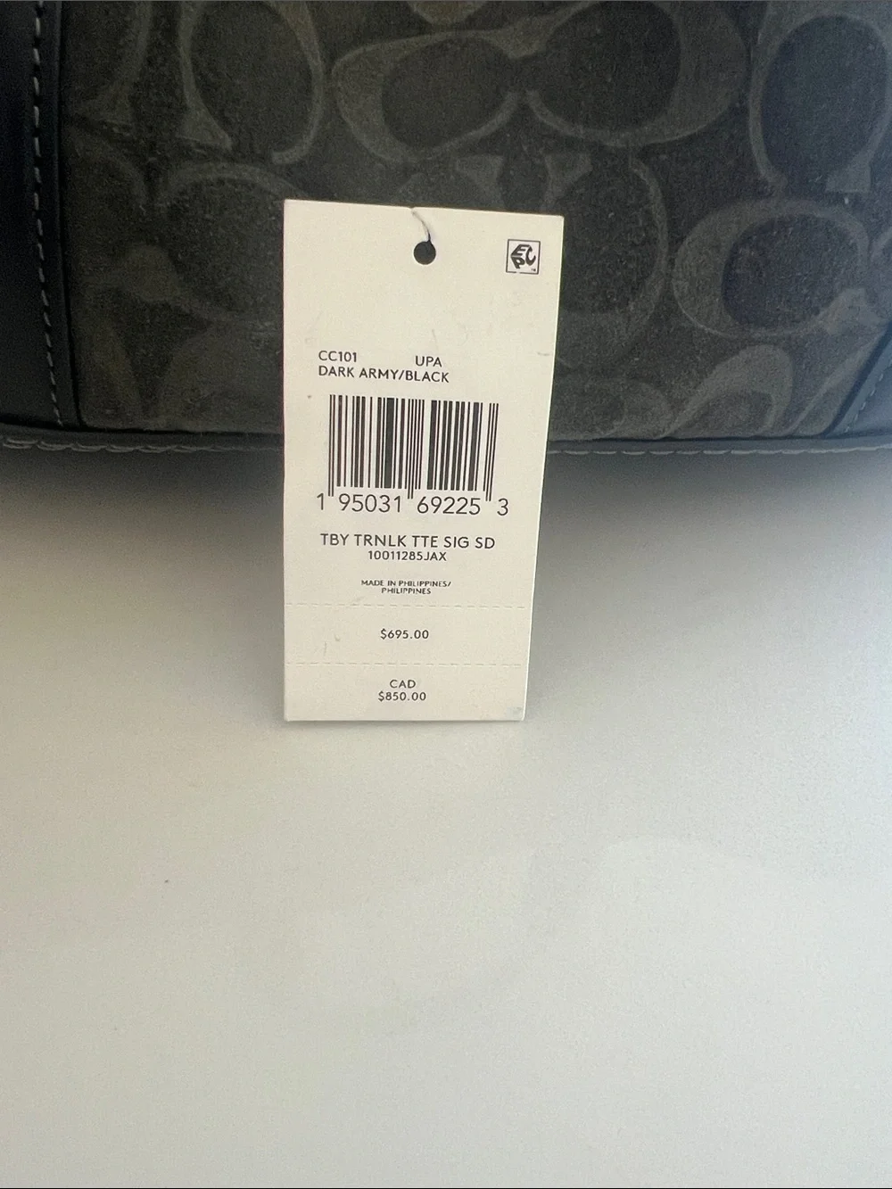 Coach TBY Turnlock Dark Army Gray and Black Signature Leather Tote